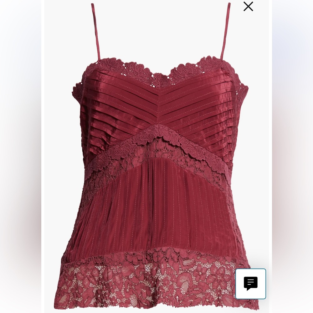 FARM Rio Lace Trim Pintuck Satin Camisole in burgundy/wine NWT